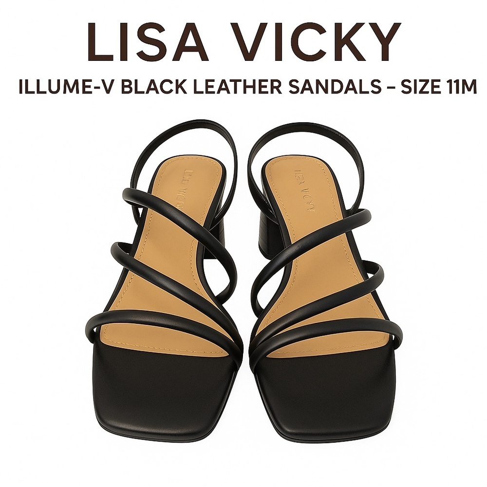Lisa Vicky Illume-V Black Leather Strappy Sandals – Size 11M